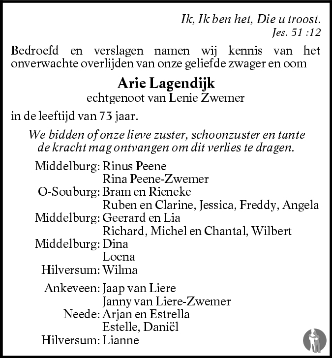 Arie Lagendijk 29052008 overlijdensbericht en condoleances