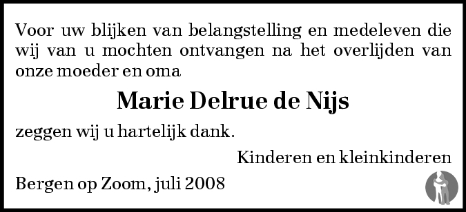 Marie Delrue - de Neijs 05-04-2008 overlijdensbericht en condoleances ...