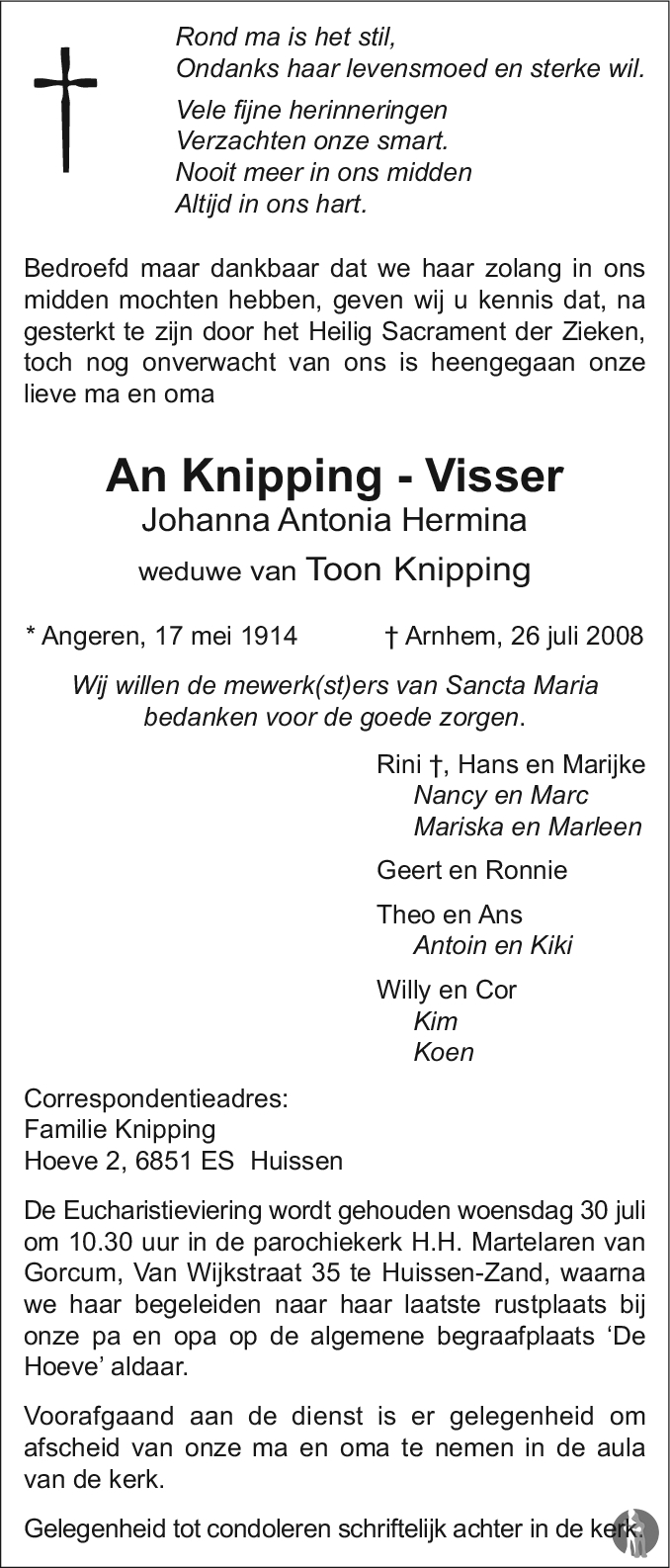 Johanna Antonia Hermina (An) Knipping - Visser 26-07-2008 ...