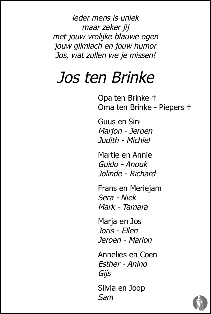 Jos Ten Brinke Overlijdensbericht En Condoleances