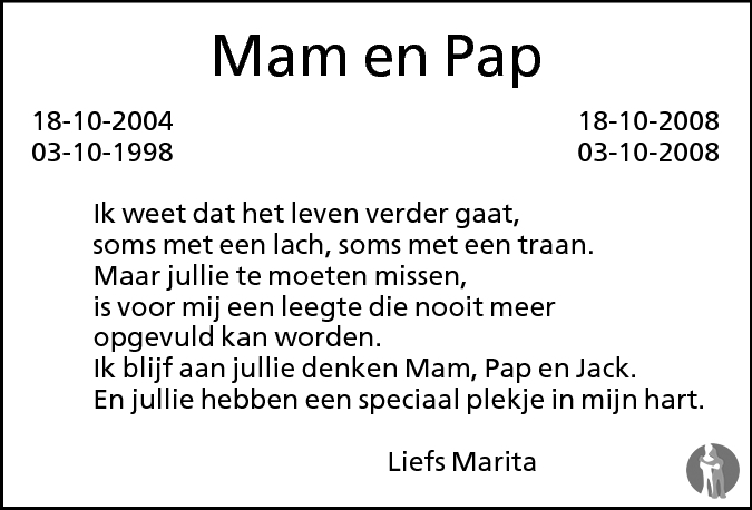 Mam en Pap Wijers 18-10-2008 overlijdensbericht en condoleances