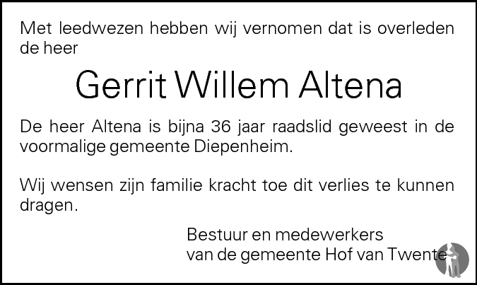 Gerrit Willem Altena Overlijdensbericht En Condoleances Mensenlinq Nl