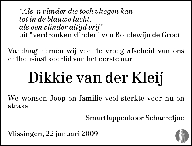 Dikkie van der Kleij - van den Brink 16-01-2009 overlijdensbericht en ...
