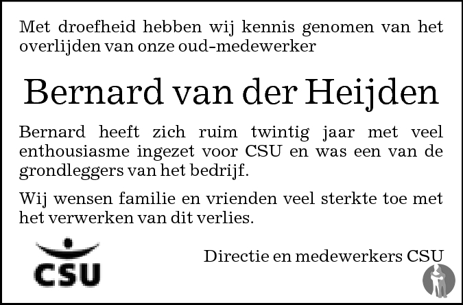 Bernard van der Heijden 23-04-2009 overlijdensbericht en condoleances