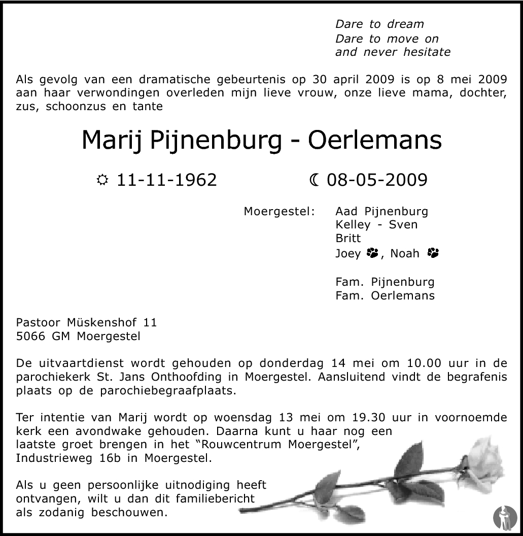 Marij Pijnenburg Oerlemans Overlijdensbericht En Condoleances Mensenlinq Nl