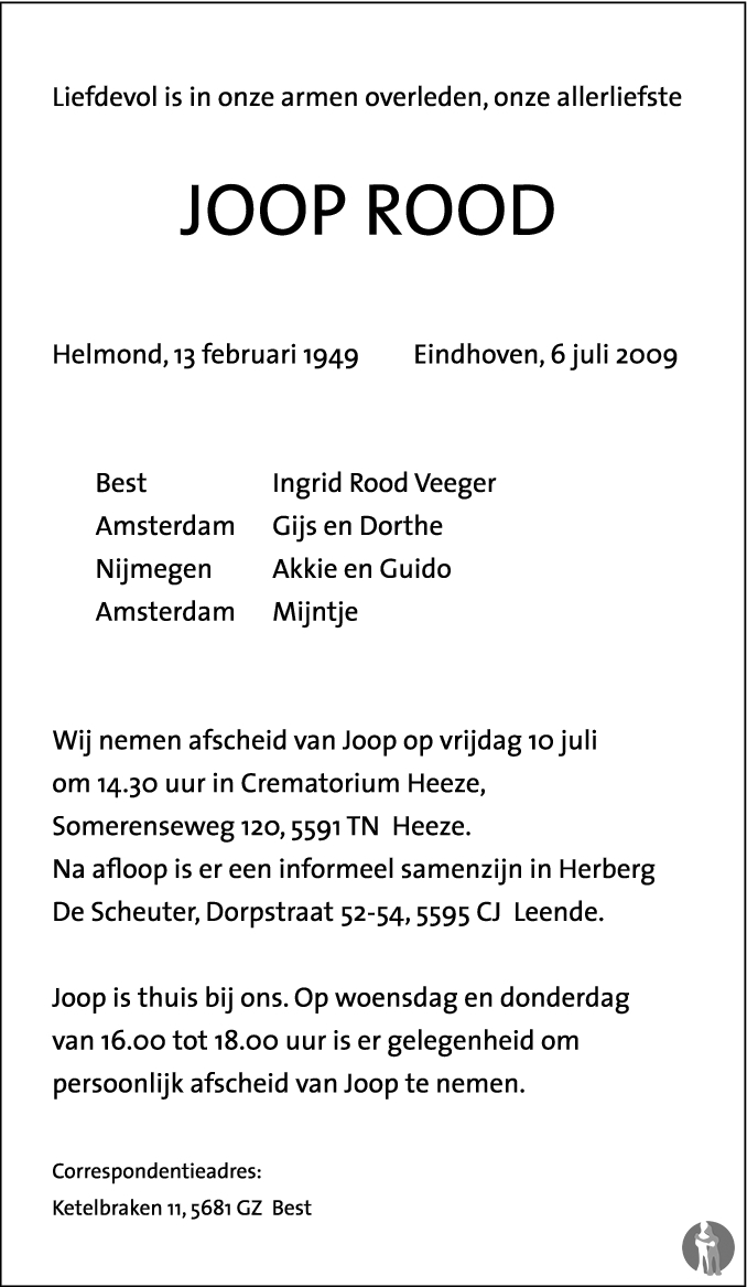 Arabische Sarabo Noodlottig Buitengewoon Joop Rood ✝ 06-07-2009 overlijdensbericht en condoleances - Mensenlinq.nl