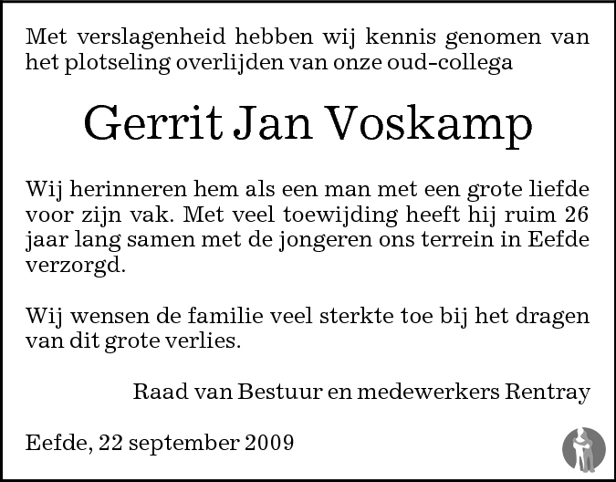 Gerrit Jan Voskamp 17092009 overlijdensbericht en condoleances Mensenlinq.nl