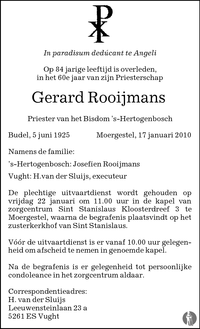 Overlijdensbericht van Gerard Rooijmans in Brabants Dagblad