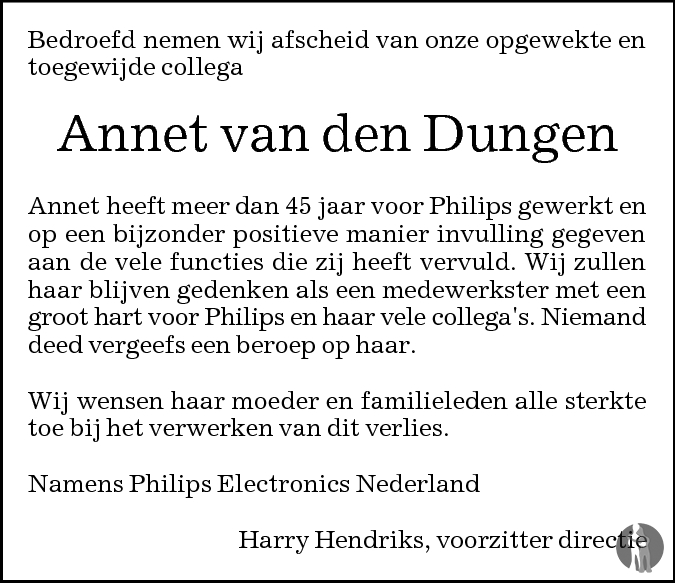 Annet van den Dungen 21-01-2010 overlijdensbericht en condoleances ...