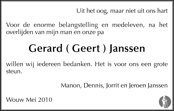 Gerard Janssen 03042010 overlijdensbericht en condoleances