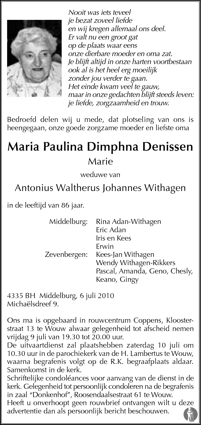 Maria Paulina Dimphna (Marie) Withagen Denissen 06072010