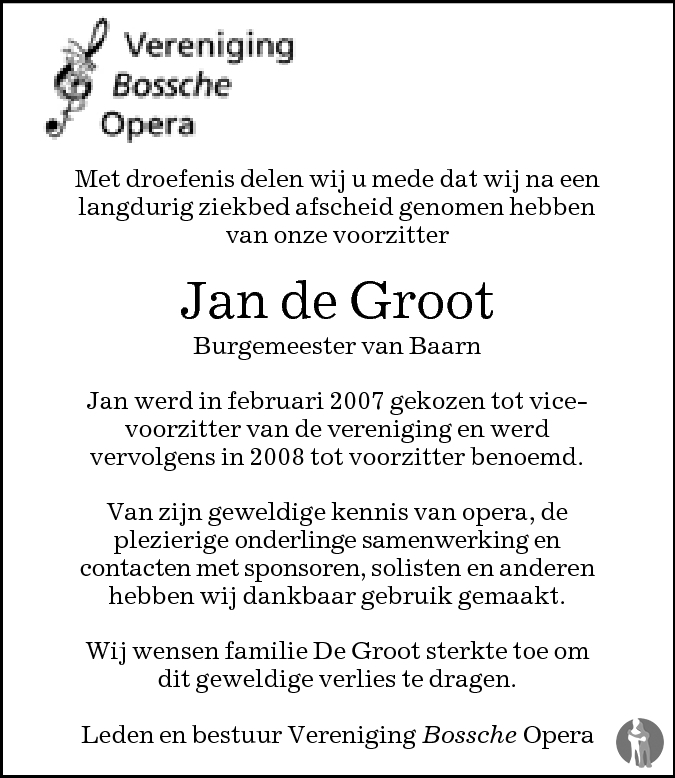 Jan de Groot 20082010 overlijdensbericht en condoleances Mensenlinq.nl Jan de Groot 20082010 overlijdensbericht en condoleances Mensenlinq.nl