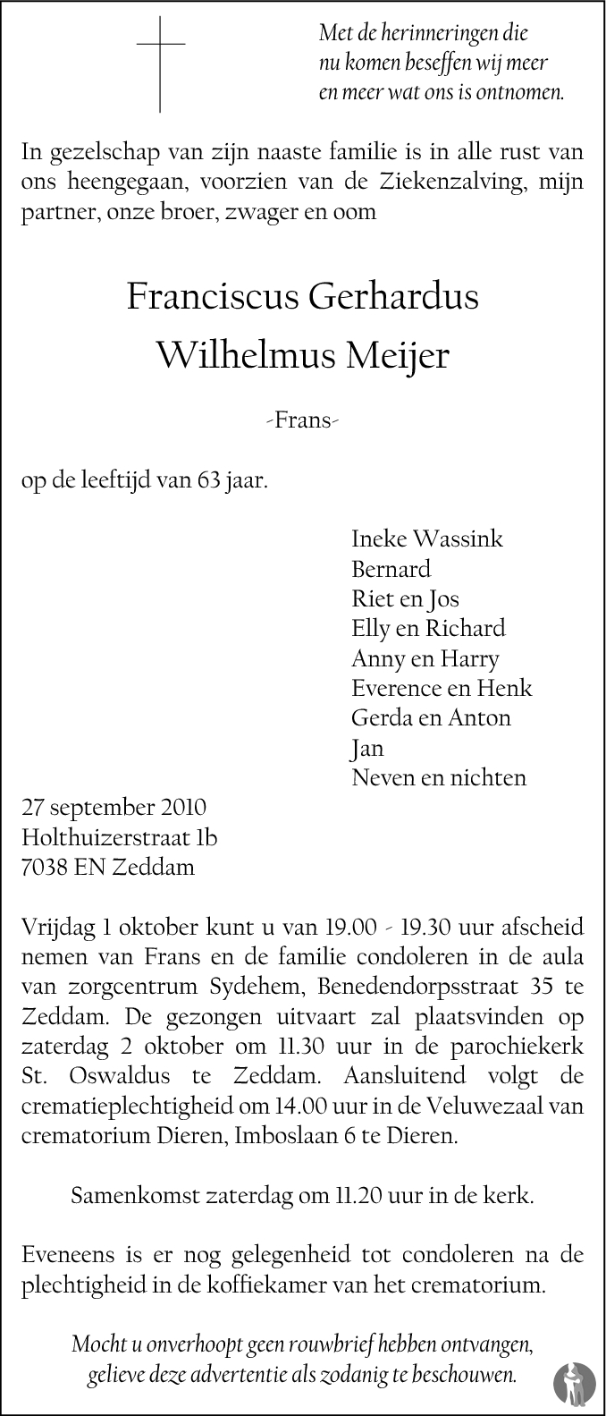 Franciscus Gerhardus Wilhelmus (Frans) Meijer 27-09-2010 ...