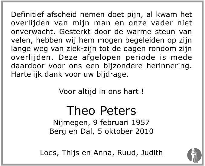 Theo Peters Overlijdensbericht En Condoleances Mensenlinq Nl