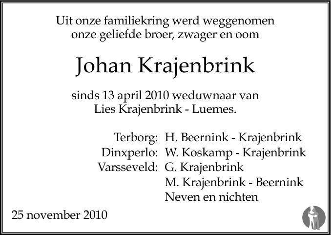 Johan Arend Krajenbrink 25-11-2010 Overlijdensbericht En Condoleances ...