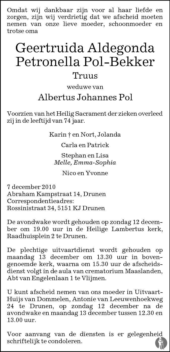 Geertruida Aldegonda Petronella (Truus) Pol Bekker