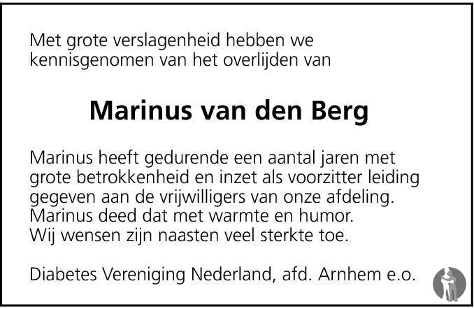 Marinus van den Berg 12-12-2010 overlijdensbericht en condoleances