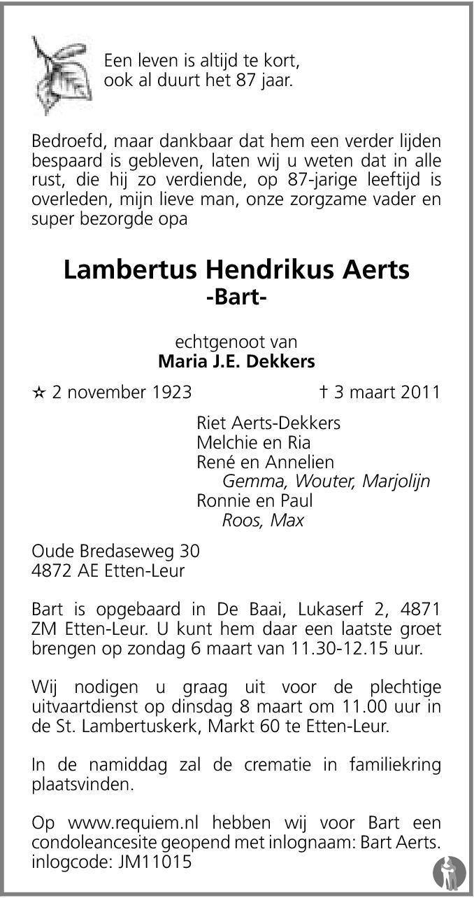 Lambertus Hendrikus (Bart) Aerts 03-03-2011 ...