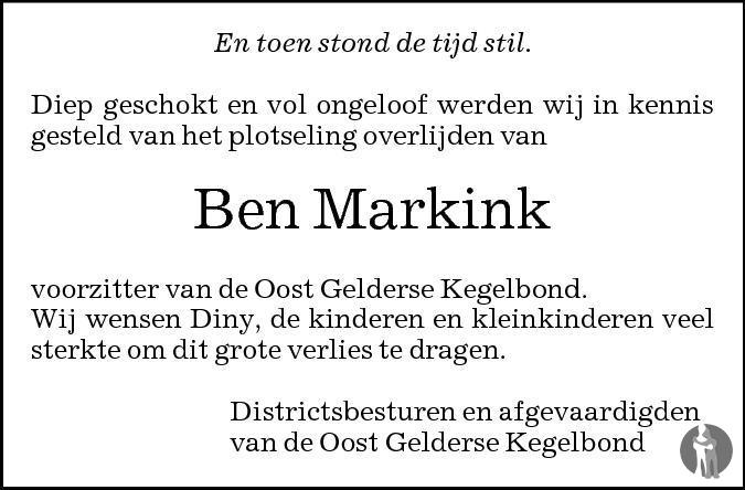 Ben Markink 24-03-2011 overlijdensbericht en condoleances - Mensenlinq.nl