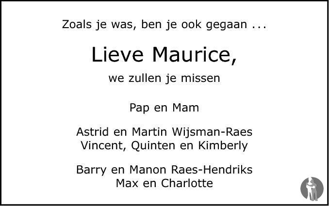 Maurice Raes 28032011 overlijdensbericht en condoleances Mensenlinq.nl