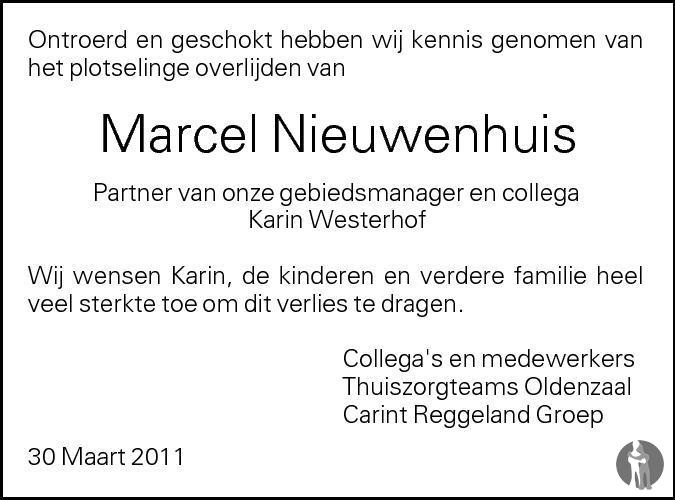 Overlijdensbericht van Marcel Albertus (Marcel)  Nieuwenhuis in Tubantia