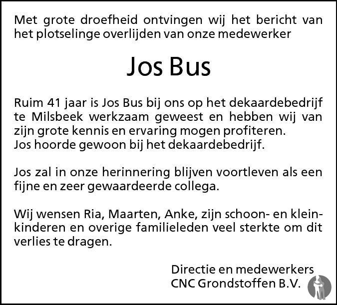 Jos Bus 30032011 overlijdensbericht en condoleances Mensenlinq.nl Jos Bus 30032011 overlijdensbericht en condoleances Mensenlinq.nl