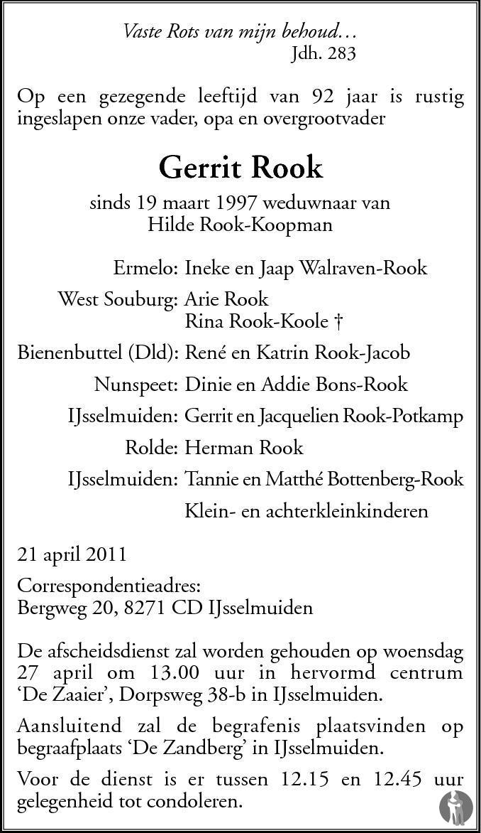 Gerrit Rooks Gerrit Rook 21-04-2011 overlijdensbericht en condoleances - Mensenlinq.nl