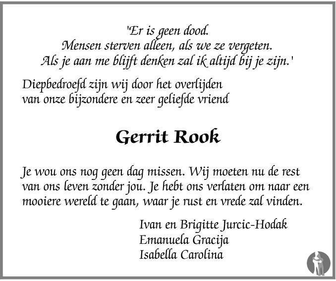 Gerrit Rooks Gerrit Rook 21-04-2011 overlijdensbericht en condoleances - Mensenlinq.nl