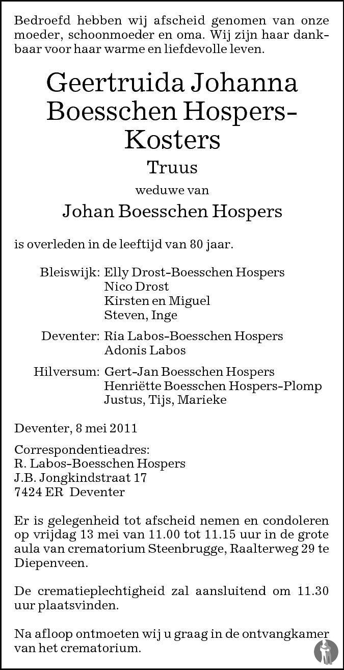 Geertruida Johanna (Truus) Boesschen Hospers Kosters 08052011