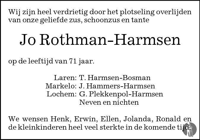 Jo Rothman - Harmsen 24-05-2011 overlijdensbericht en condoleances ...