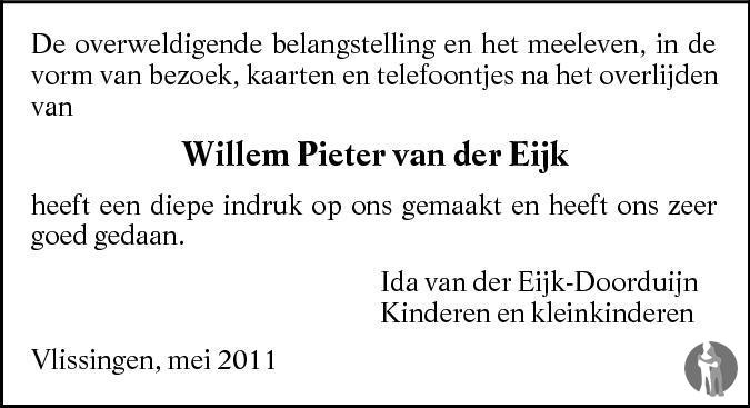 Willem Pieter van der Eijk 28-03-2011 overlijdensbericht en ...