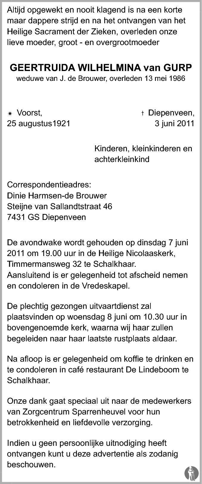 Geertruida Wilhelmina De Brouwer - Van Gurp 03-06-2011 ...