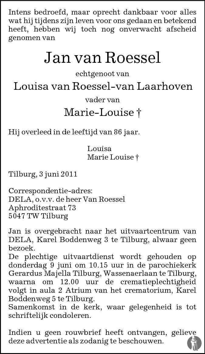 Jan van Roessel 03062011 overlijdensbericht en condoleances