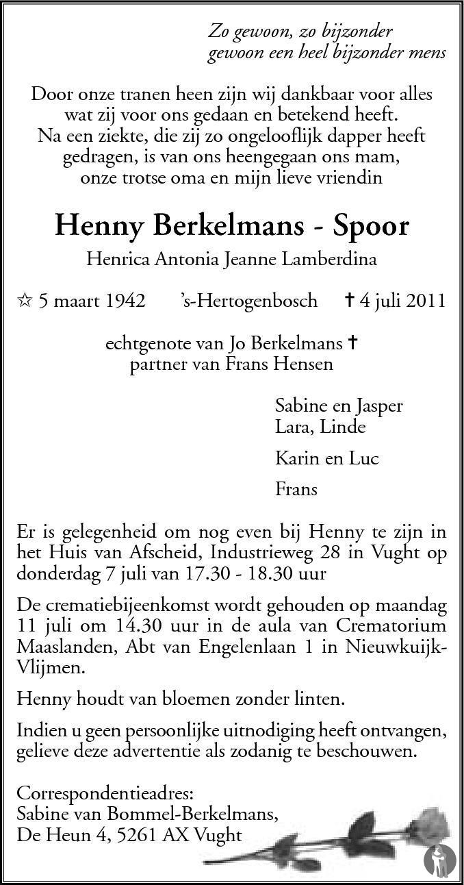 Henrica Antonia Jeanne Lamberdina (Henny) Berkelmans - Spoor 04-07-2011 ...