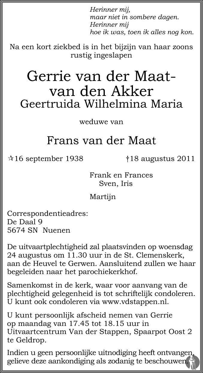 Geertruida Wilhelmina Maria (Gerrie) Maat - Van Den Akker 18-08-2011 ...