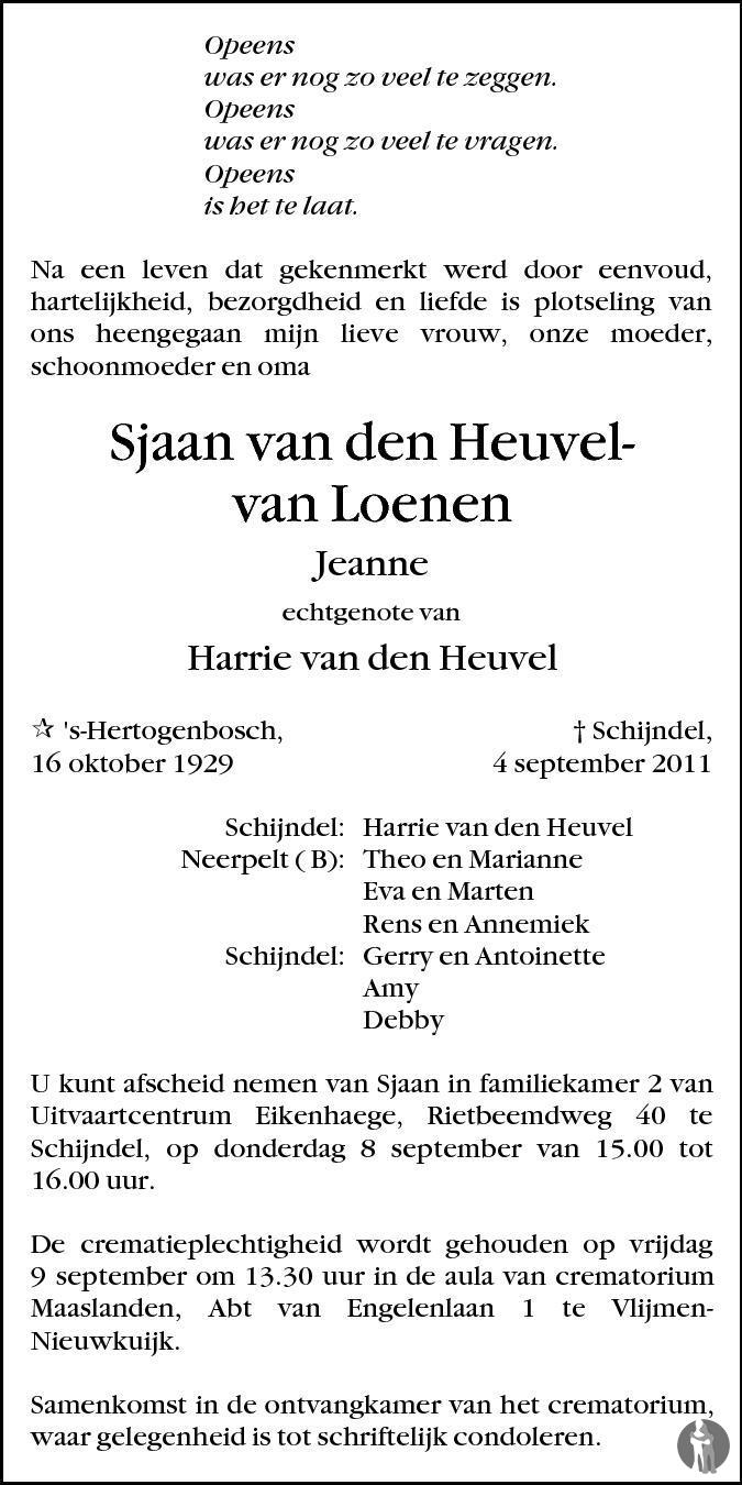 Sjaan (Jeanne) van den Heuvel - van Loenen 04-09-2011 ...