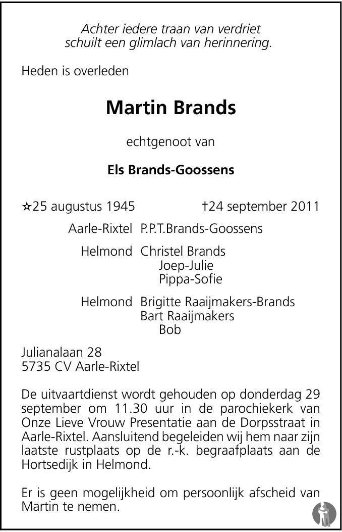 Martin Brands 24092011 overlijdensbericht en condoleances Mensenlinq.nl
