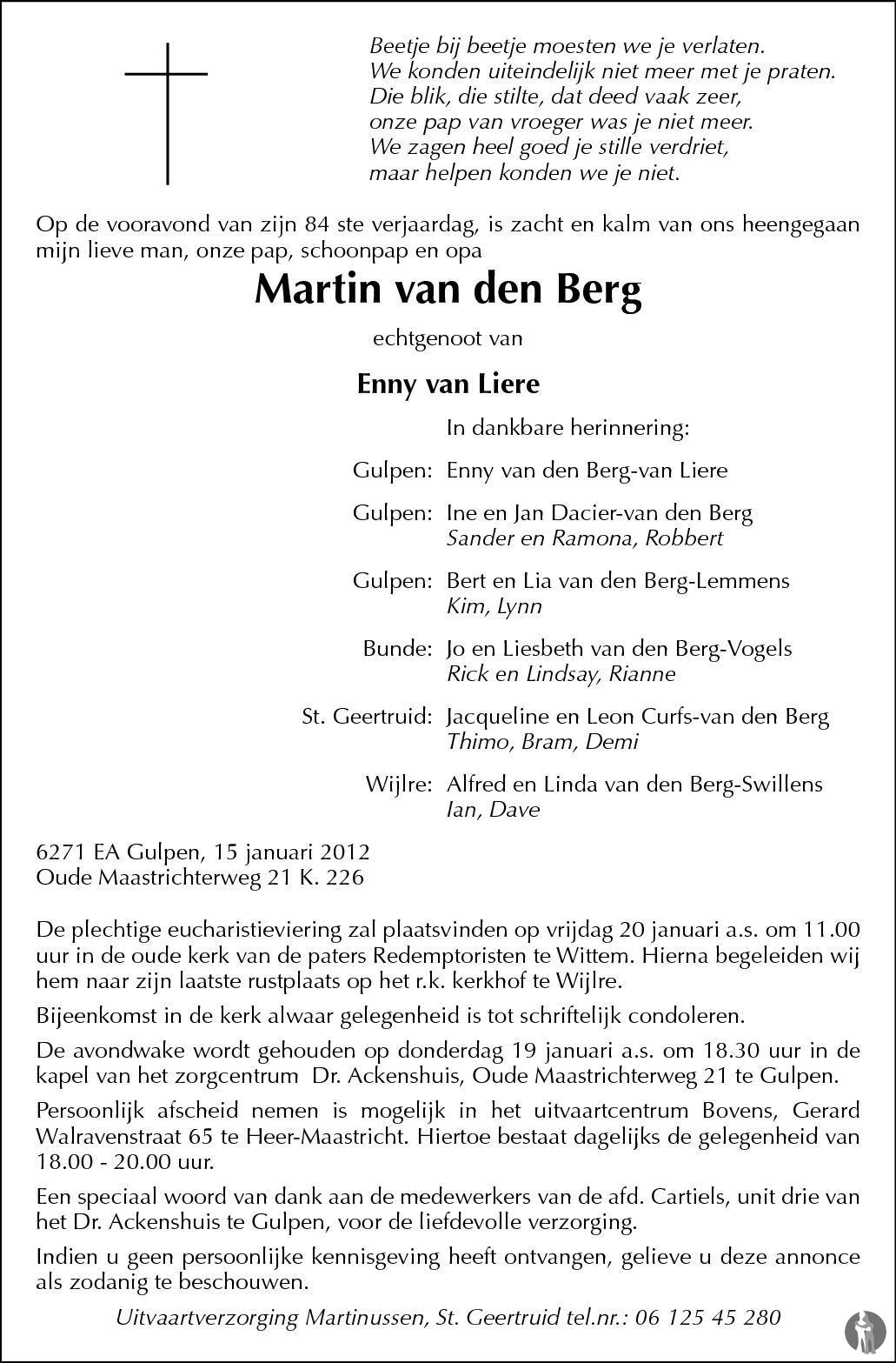 Martin van den Berg 15012012 overlijdensbericht en condoleances Mensenlinq.nl Martin van den Berg 15012012 overlijdensbericht en condoleances Mensenlinq.nl
