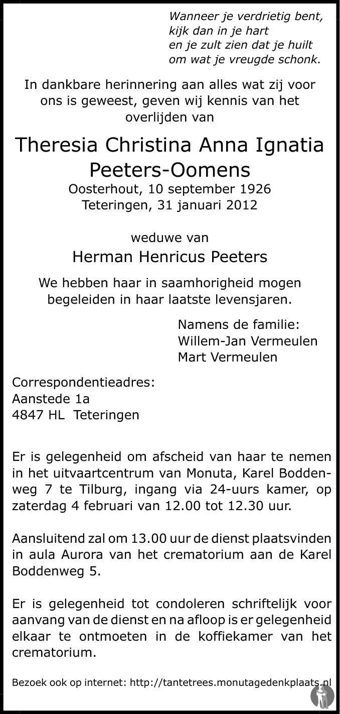 Theresia Christina Anna Ignatia Peeters Oomens 31012012