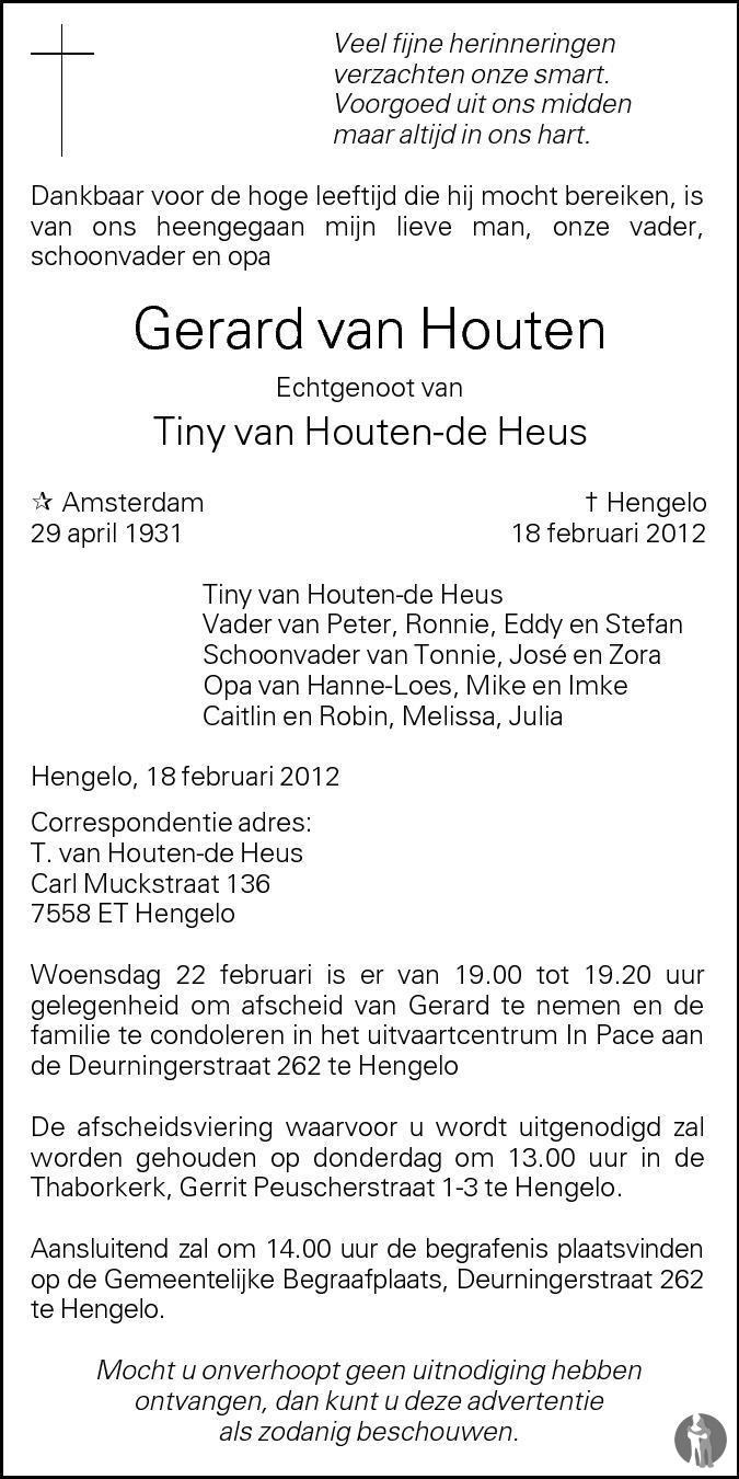 Gerard van Houten 18-02-2012 overlijdensbericht en condoleances ...