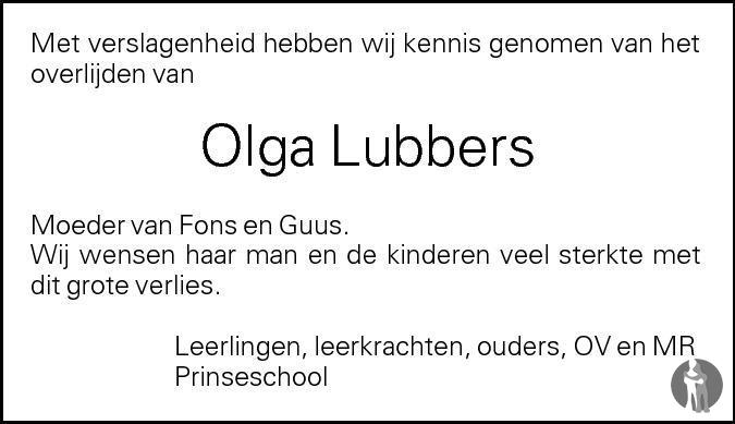 Olga Lubbers Overlijdensbericht En Condoleances Mensenlinq Nl