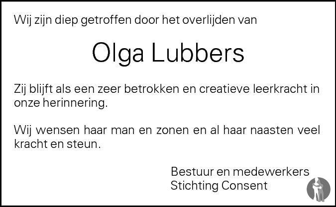 Olga Lubbers Overlijdensbericht En Condoleances Mensenlinq Nl