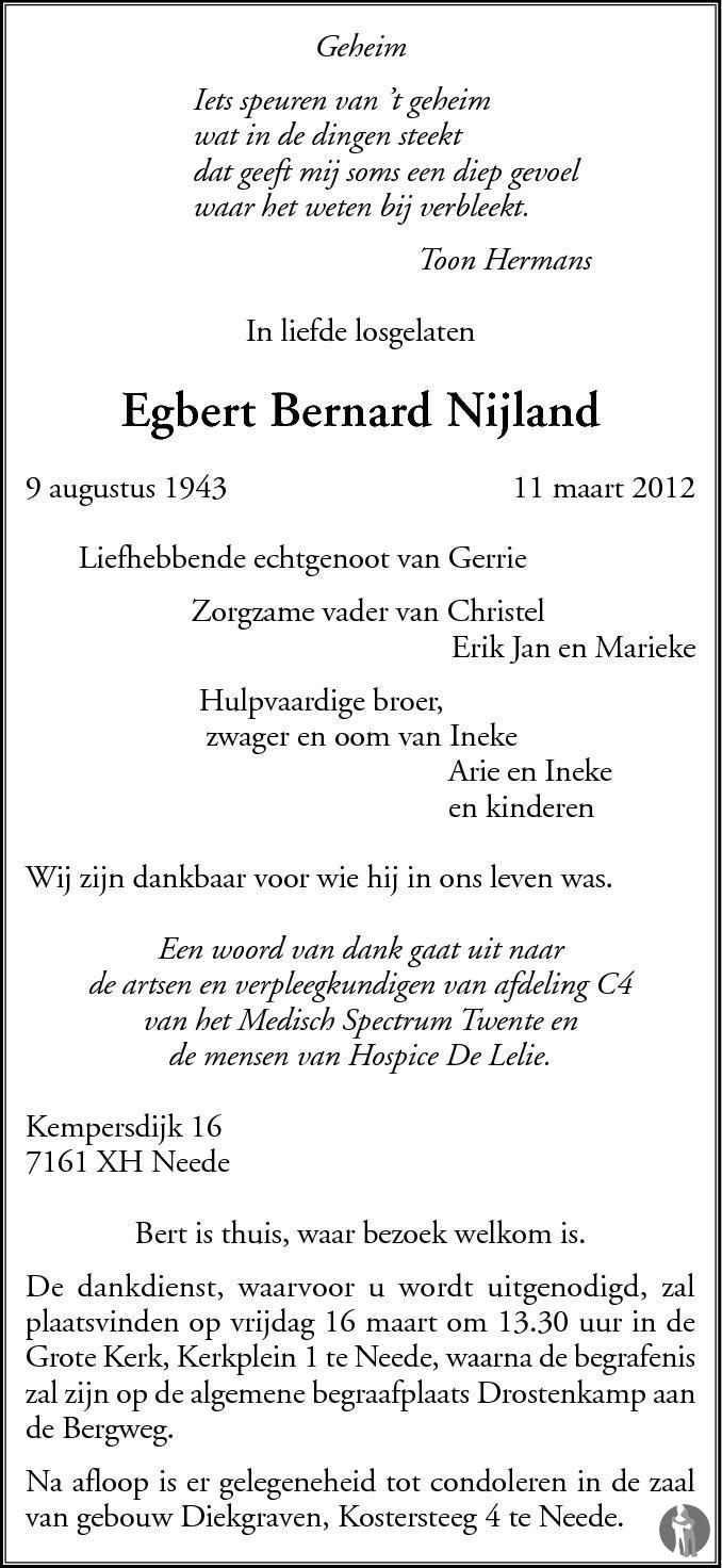Egbert Bernard Nijland 11032012 overlijdensbericht en condoleances