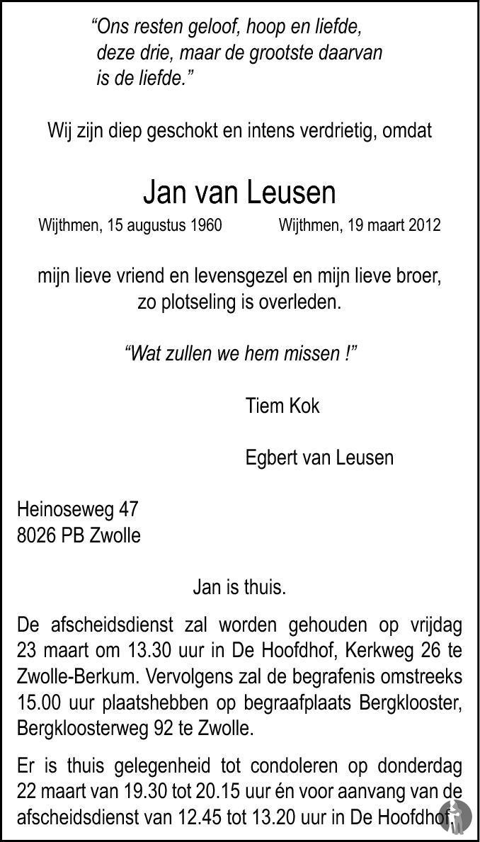 Jan van Leusen 19-03-2012 overlijdensbericht en condoleances ...