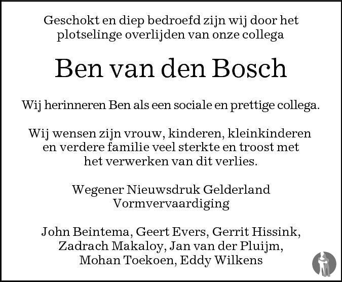 Elbertus Ben van den Bosch 28 04 2012 overlijdensbericht en