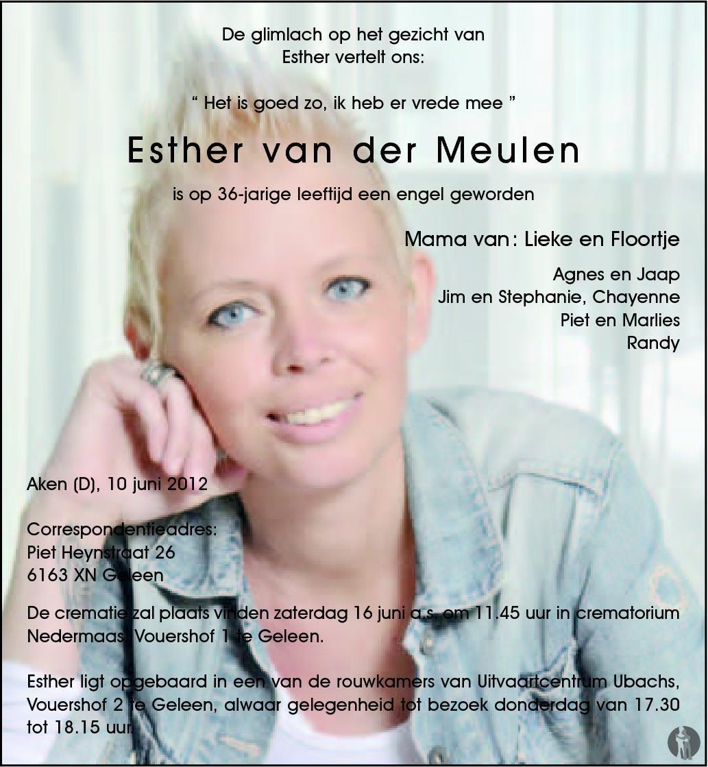 Esther Van Der Meulen 10-06-2012 Overlijdensbericht En Condoleances ...