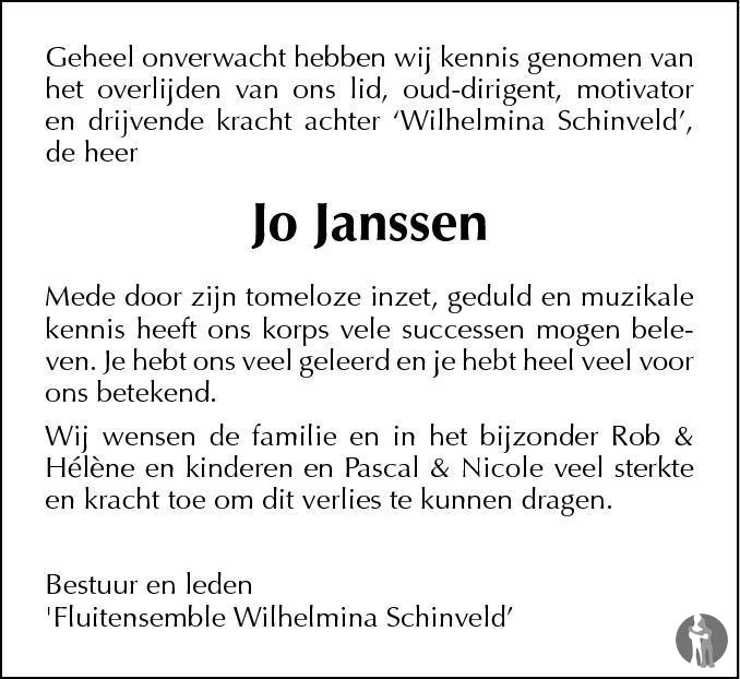 Jo Janssen 21-07-2012 overlijdensbericht en condoleances - Mensenlinq.nl