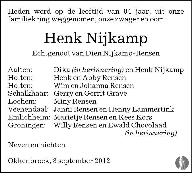 Hendrik Jan Henk Nijkamp Overlijdensbericht En Condoleances Mensenlinq Nl