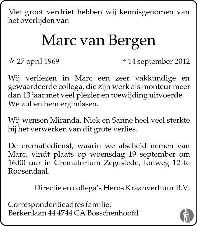 Marc van Bergen 14-09-2012 overlijdensbericht en condoleances ...