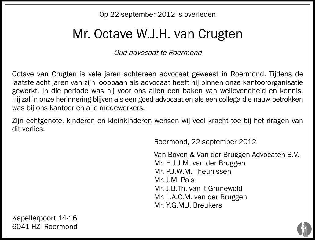 Mr Octave W J H Van Crugten 22 09 12 Overlijdensbericht En Condoleances Mensenlinq Nl